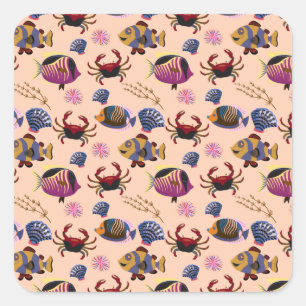 Aquatic animals pattern ocean underwater life 10 square sticker