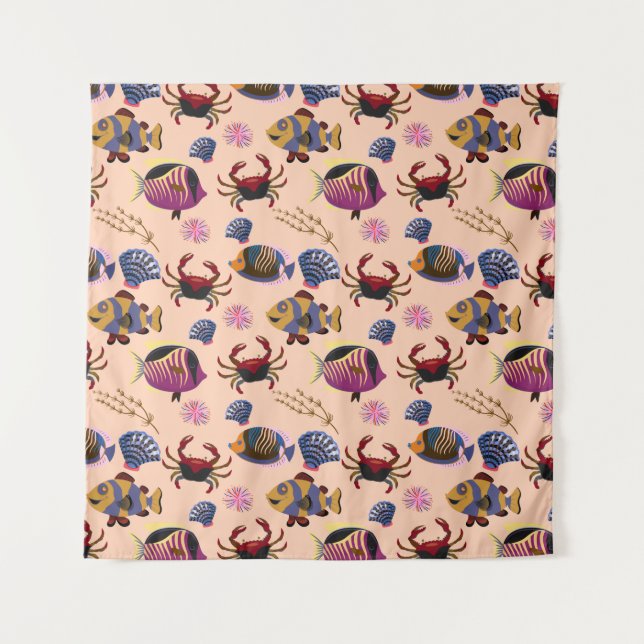 Aquatic animals pattern | ocean underwater life 10 tapestry (Front)