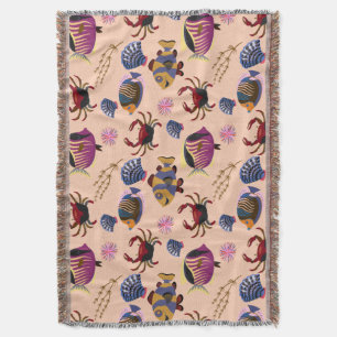 Aquatic animals pattern ocean underwater life 10 throw blanket