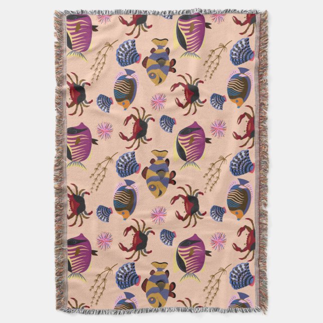 Aquatic animals pattern | ocean underwater life 10 throw blanket (Front Vertical)