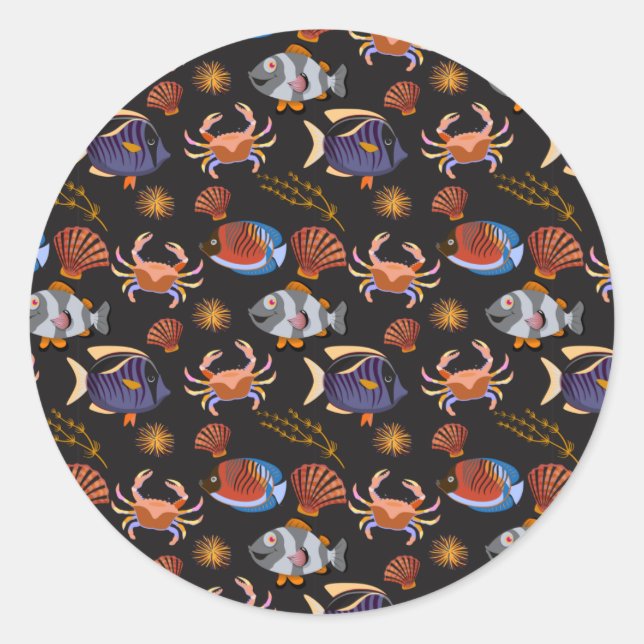 Aquatic animals pattern | ocean underwater life 11 classic round sticker (Front)