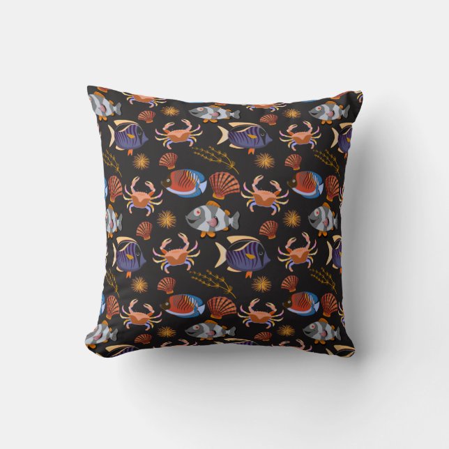 Aquatic animals pattern | ocean underwater life 11 cushion (Front)