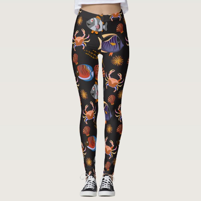 Aquatic animals pattern | ocean underwater life 11 leggings (Front)