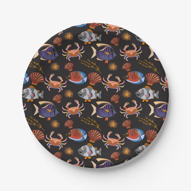 Aquatic animals pattern | ocean underwater life 11 paper plate (Front)