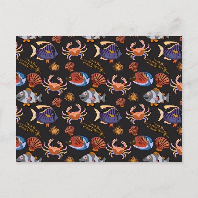 Aquatic animals pattern | ocean underwater life 11 postcard (Front)