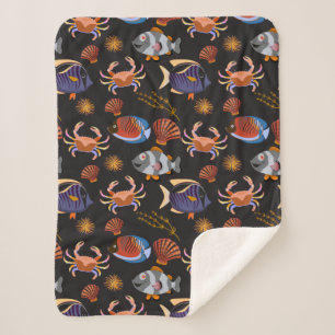 Aquatic animals pattern   ocean underwater life 11 sherpa blanket