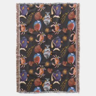 Aquatic animals pattern ocean underwater life 11 throw blanket