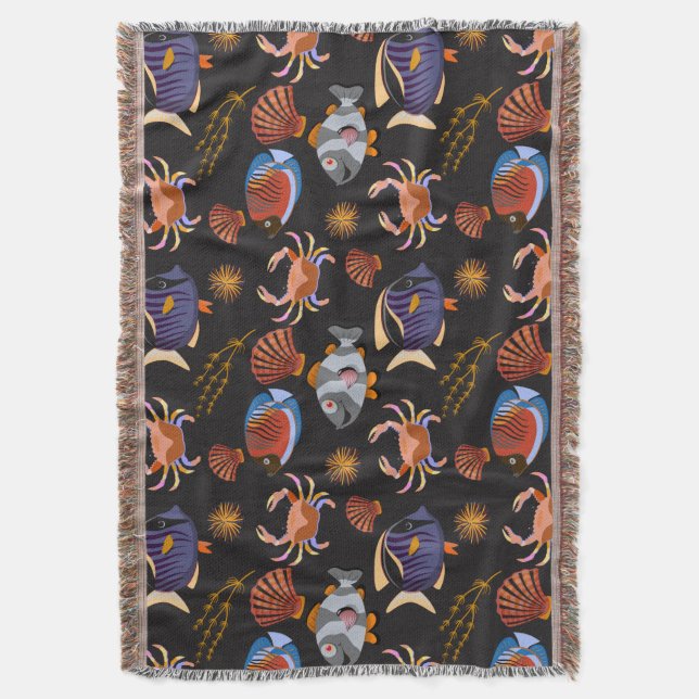 Aquatic animals pattern | ocean underwater life 11 throw blanket (Front Vertical)