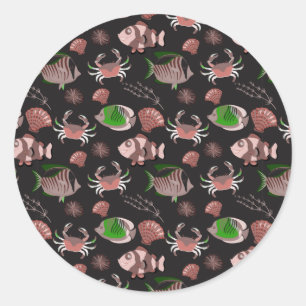 Aquatic animals pattern ocean underwater life 12 classic round sticker