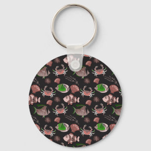 Aquatic animals pattern ocean underwater life 12 key ring