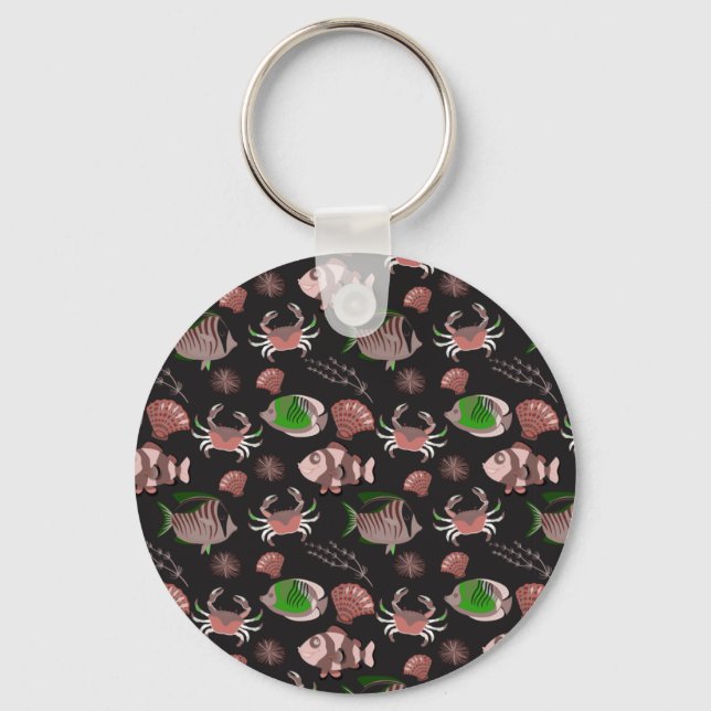 Aquatic animals pattern | ocean underwater life 12 key ring (Front)