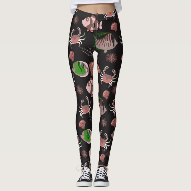 Aquatic animals pattern | ocean underwater life 12 leggings (Front)