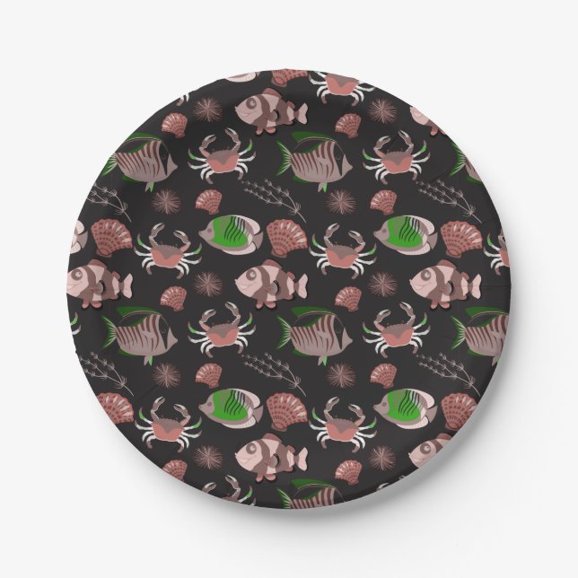 Aquatic animals pattern | ocean underwater life 12 paper plate (Front)