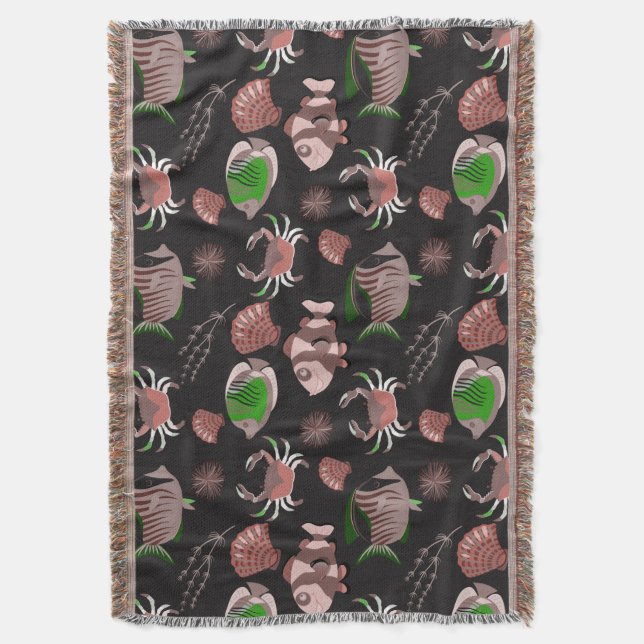 Aquatic animals pattern | ocean underwater life 12 throw blanket (Front Vertical)