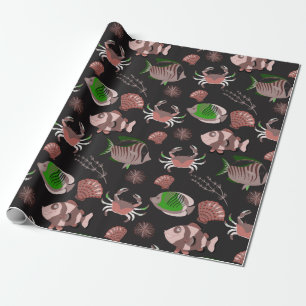 Aquatic animals pattern ocean underwater life 12 wrapping paper