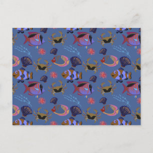 Aquatic animals pattern ocean underwater life 13 postcard