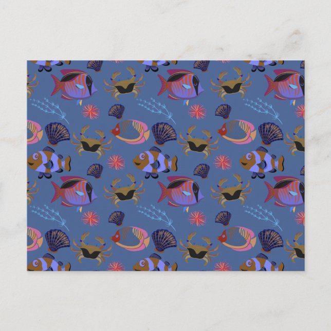 Aquatic animals pattern | ocean underwater life 13 postcard (Front)