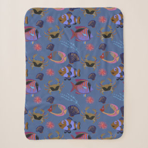 Aquatic animals pattern ocean underwater life 13 sherpa blanket