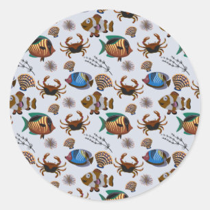 Aquatic animals pattern   ocean underwater life 14 classic round sticker