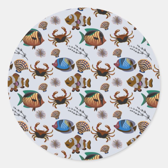 Aquatic animals pattern | ocean underwater life 14 classic round sticker (Front)