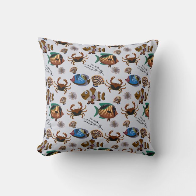 Aquatic animals pattern | ocean underwater life 14 cushion (Front)