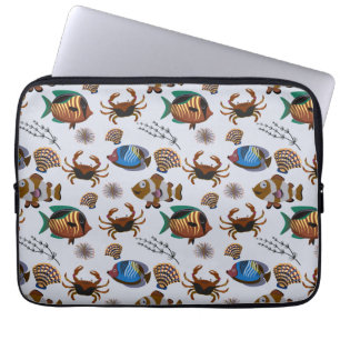 Aquatic animals pattern ocean underwater life 14 laptop sleeve