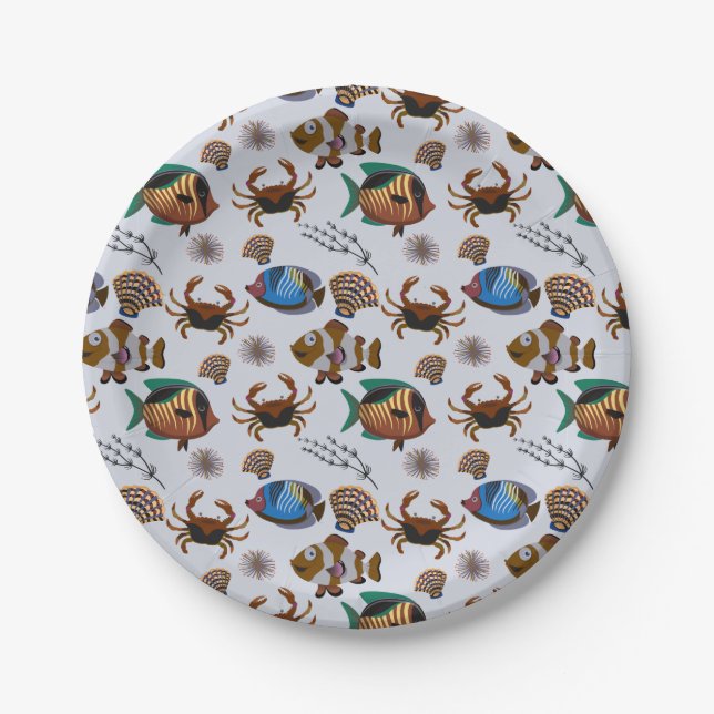 Aquatic animals pattern | ocean underwater life 14 paper plate (Front)