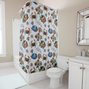 Aquatic animals pattern ocean underwater life 14 shower curtain