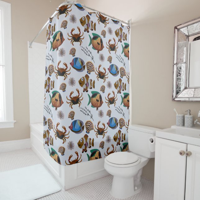 Aquatic animals pattern | ocean underwater life 14 shower curtain (In Situ)
