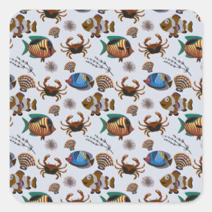 Aquatic animals pattern ocean underwater life 14 square sticker