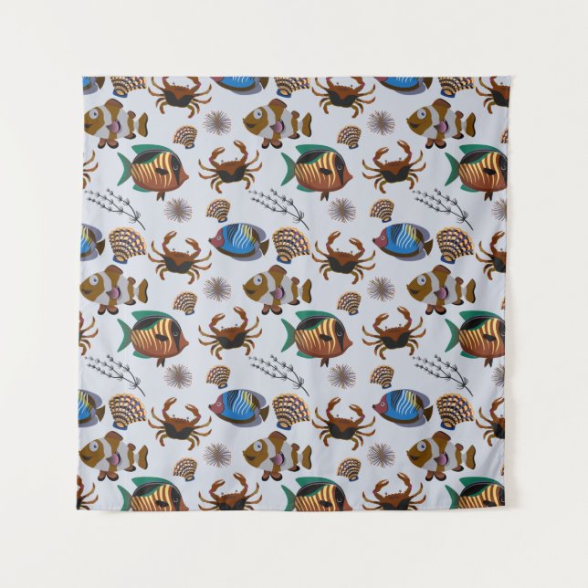 Aquatic animals pattern | ocean underwater life 14 tapestry (Front)