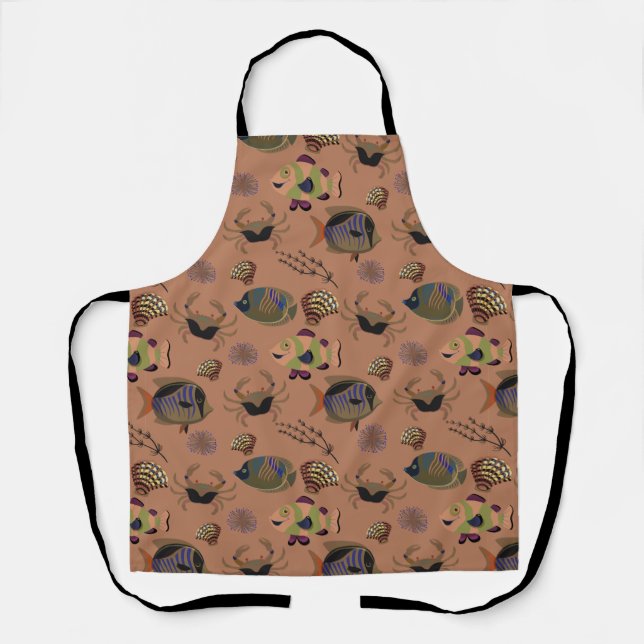 Aquatic animals pattern | ocean underwater life 15 apron (Front)