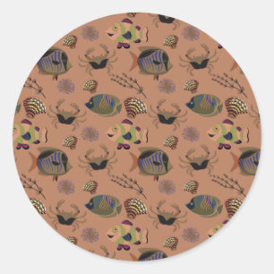 Aquatic animals pattern   ocean underwater life 15 classic round sticker