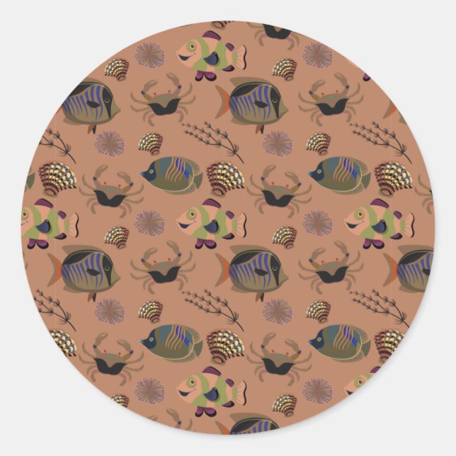 Aquatic animals pattern | ocean underwater life 15 classic round sticker (Front)