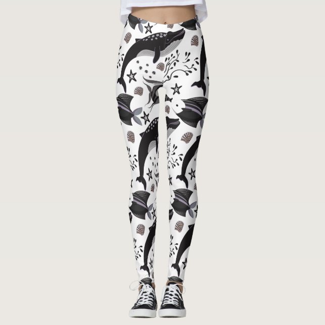 Aquatic animals pattern | ocean underwater life 16 leggings (Front)