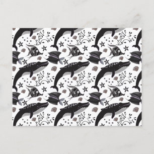 Aquatic animals pattern ocean underwater life 16 postcard