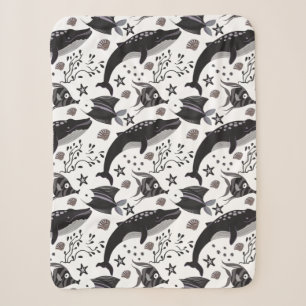 Aquatic animals pattern ocean underwater life 16 sherpa blanket