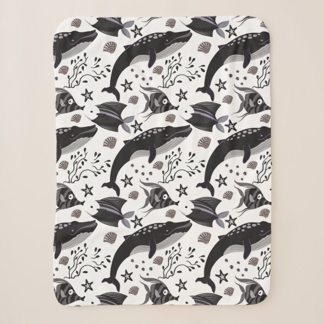 Aquatic animals pattern | ocean underwater life 16 sherpa blanket (Front)