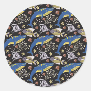 Aquatic animals pattern   ocean underwater life 17 classic round sticker