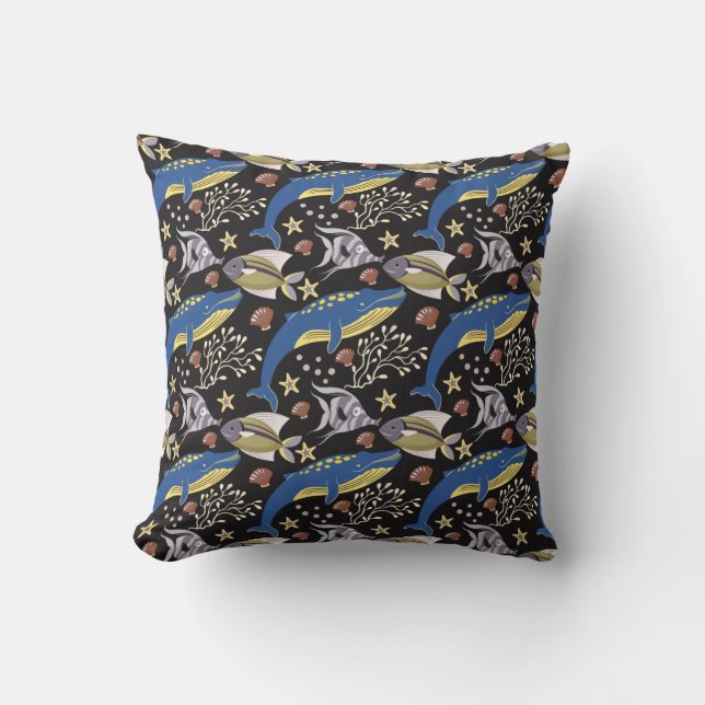 Aquatic animals pattern | ocean underwater life 17 cushion (Front)