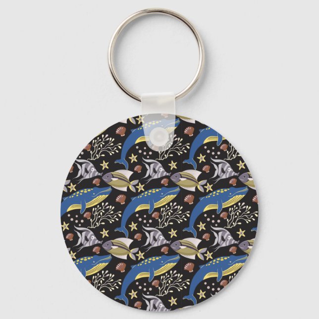 Aquatic animals pattern | ocean underwater life 17 key ring (Front)