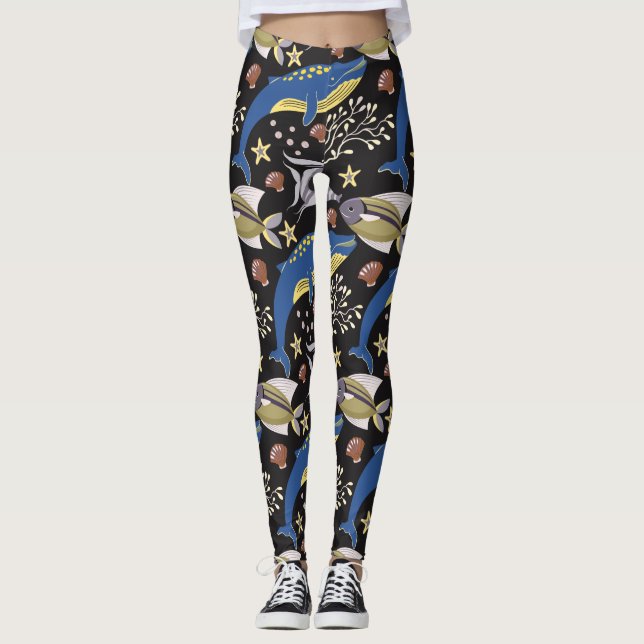 Aquatic animals pattern | ocean underwater life 17 leggings (Front)