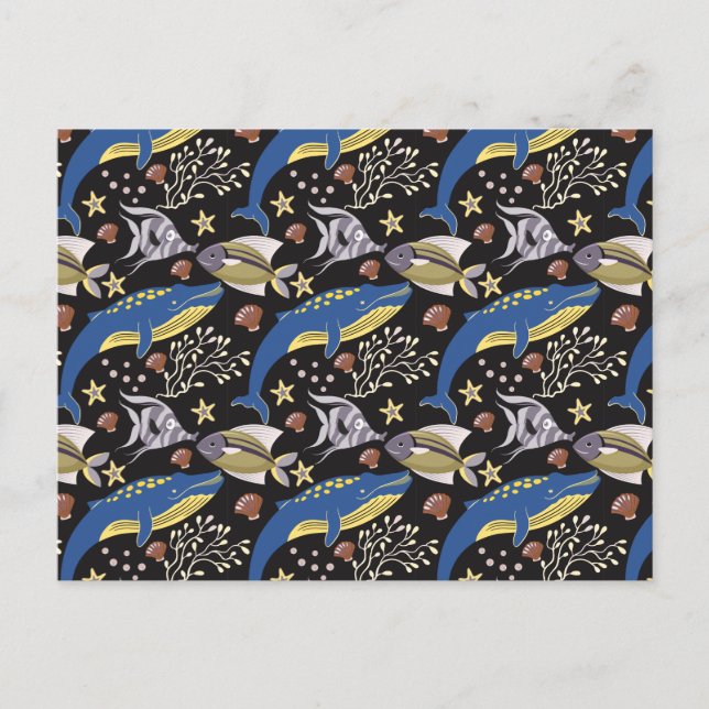 Aquatic animals pattern | ocean underwater life 17 postcard (Front)