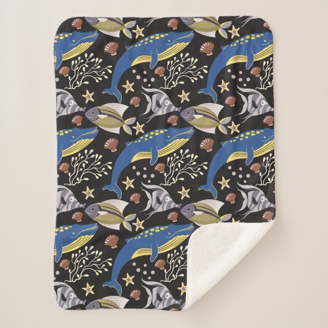 Aquatic animals pattern | ocean underwater life 17 sherpa blanket (Front)
