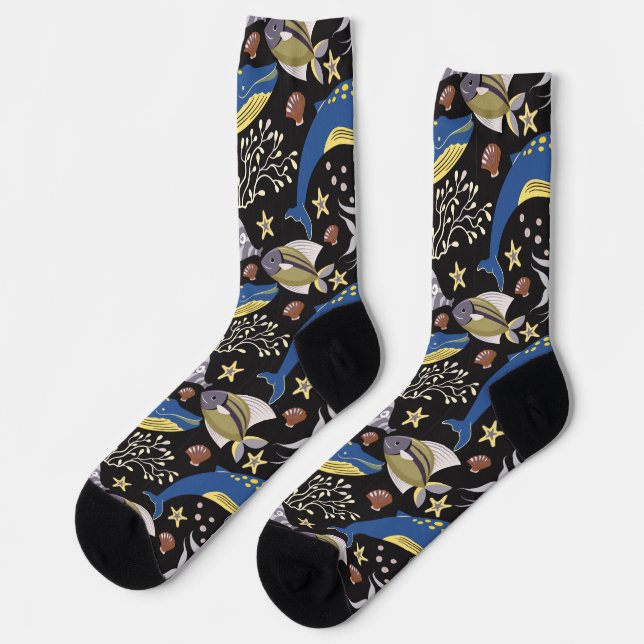 Aquatic animals pattern | ocean underwater life 17 socks (Left)