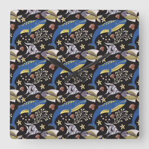 Aquatic animals pattern   ocean underwater life 17 square wall clock
