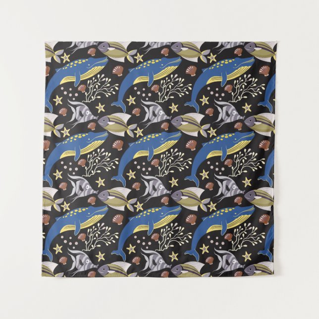 Aquatic animals pattern | ocean underwater life 17 tapestry (Front)