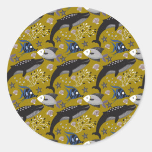 Aquatic animals pattern   ocean underwater life 18 classic round sticker