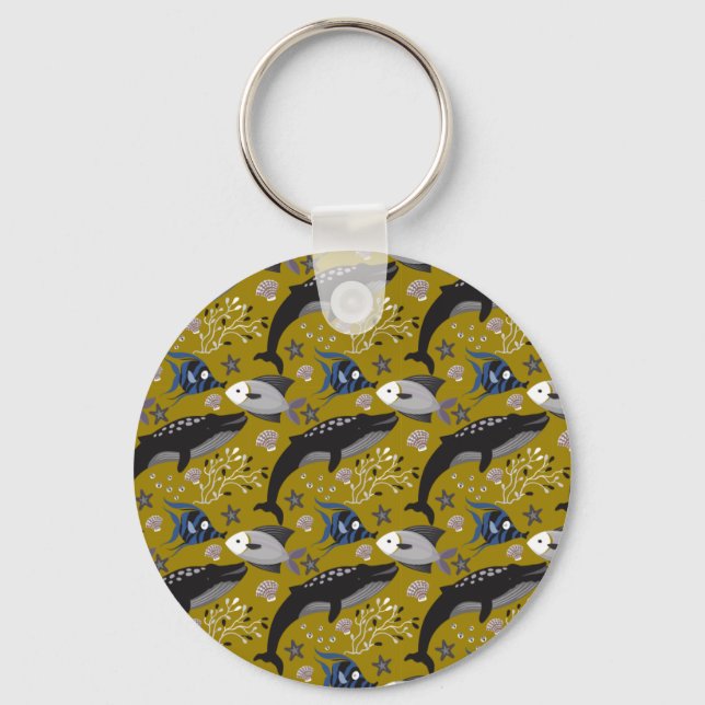 Aquatic animals pattern | ocean underwater life 18 key ring (Front)