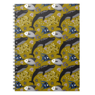 Aquatic animals pattern ocean underwater life 18 notebook